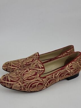 M. Gemi Red Copper/Gold Embroidered Loafer Shoes Size EU 39.5 / US 8.5W - 9N